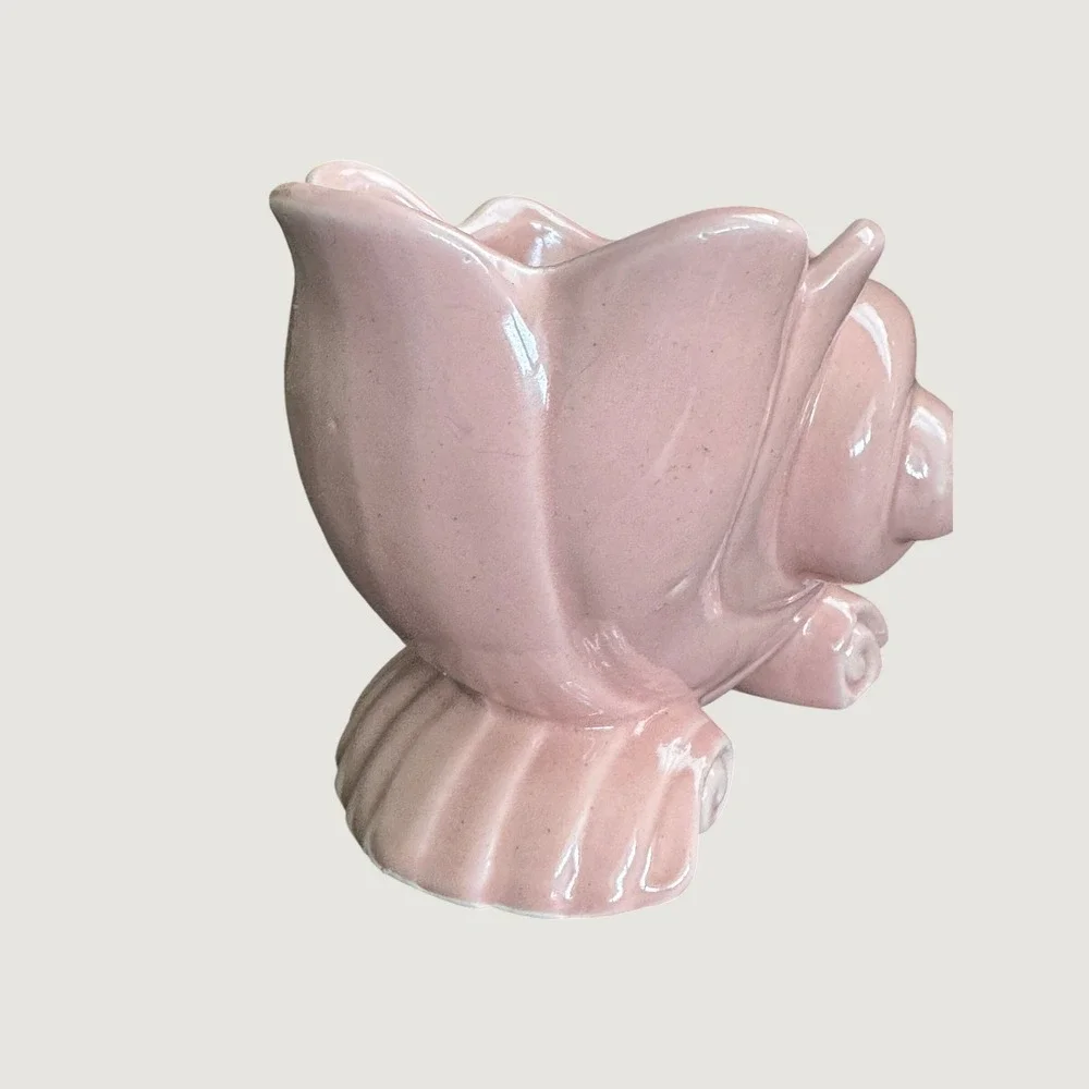 Vintage Pink Ceramic Seashell Planter Nautical Conch Shell Vase Coastal Decor